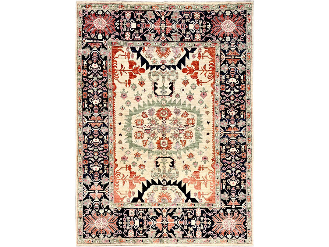 8'10" x 11'11" New Hand Knotted Ivory Wool Rectangle Oriental Rug - MOA1021035