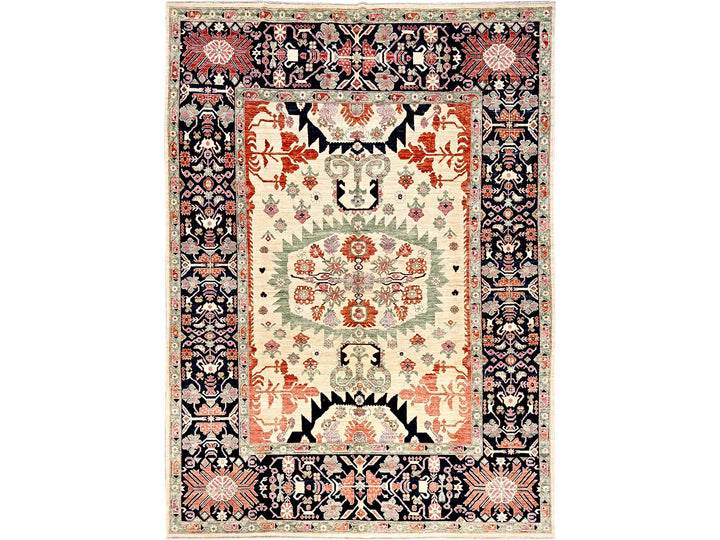 8'10" x 11'11" New Hand Knotted Ivory Wool Rectangle Oriental Rug - MOA1021035