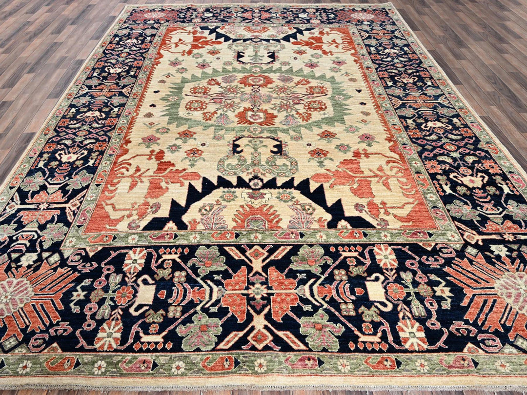 8'10" x 11'11" New Hand Knotted Ivory Wool Rectangle Oriental Rug - MOA1021035