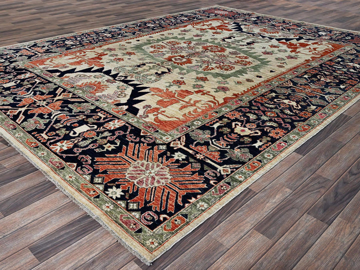 8'10" x 11'11" New Hand Knotted Ivory Wool Rectangle Oriental Rug - MOA1021035