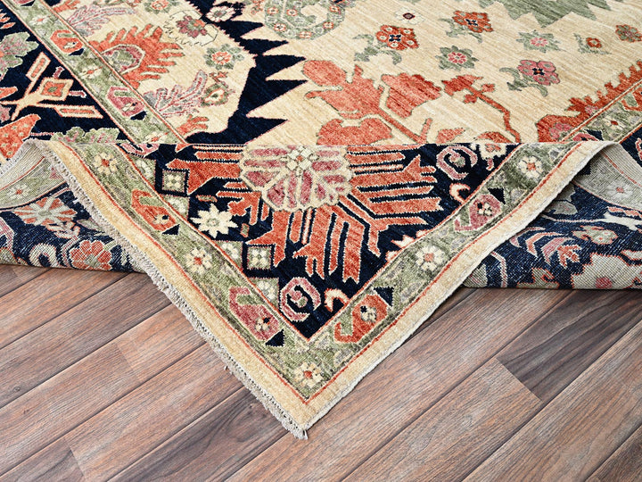 8'10" x 11'11" New Hand Knotted Ivory Wool Rectangle Oriental Rug - MOA1021035