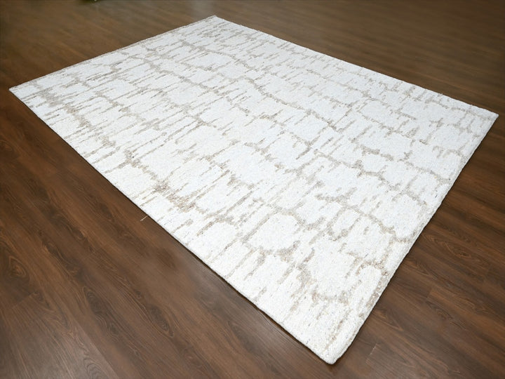 9'3" x 12'2" New Hand Knotted Ivory Wool Rectangle Oriental Rug - MOA10210361
