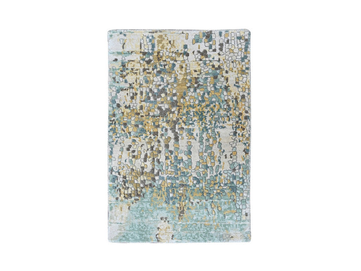 1'11" x 2'11" New Hand Knotted Green Wool & Silk Rectangle Oriental Rug - MOA10210362