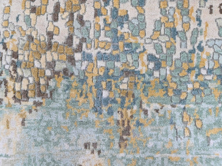 1'11" x 2'11" New Hand Knotted Green Wool & Silk Rectangle Oriental Rug - MOA10210362