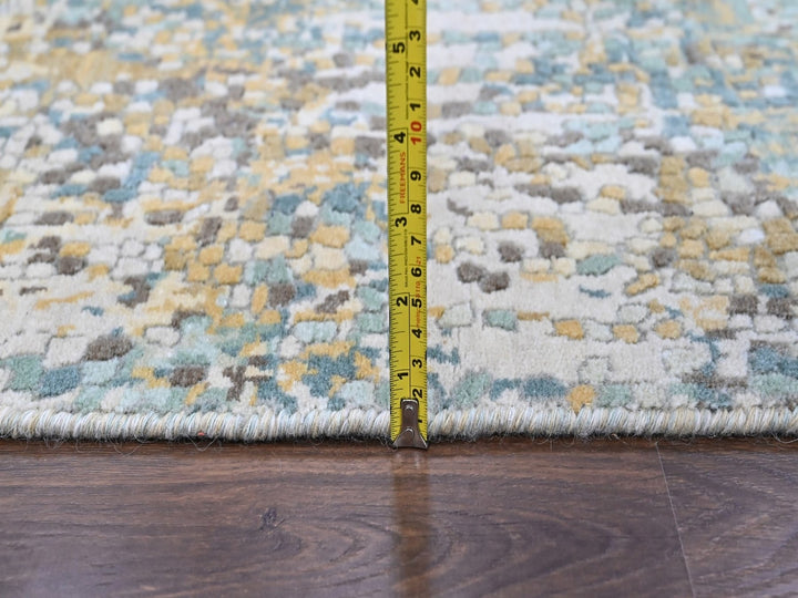 1'11" x 2'11" New Hand Knotted Green Wool & Silk Rectangle Oriental Rug - MOA10210362