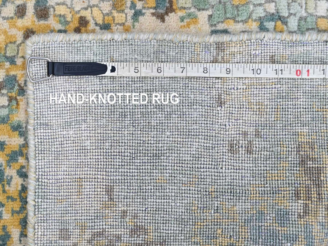 1'11" x 2'11" New Hand Knotted Green Wool & Silk Rectangle Oriental Rug - MOA10210362