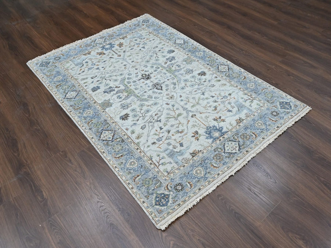 4'11" x 7'0" New Hand Knotted Grey Wool Rectangle Oriental Rug - MOA10210366