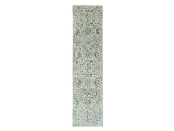 2'6" x 10'0" New Hand Knotted Green Wool Runner Oriental Rug - MOA10210368