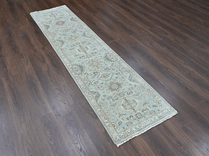 2'6" x 10'0" New Hand Knotted Green Wool Runner Oriental Rug - MOA10210368