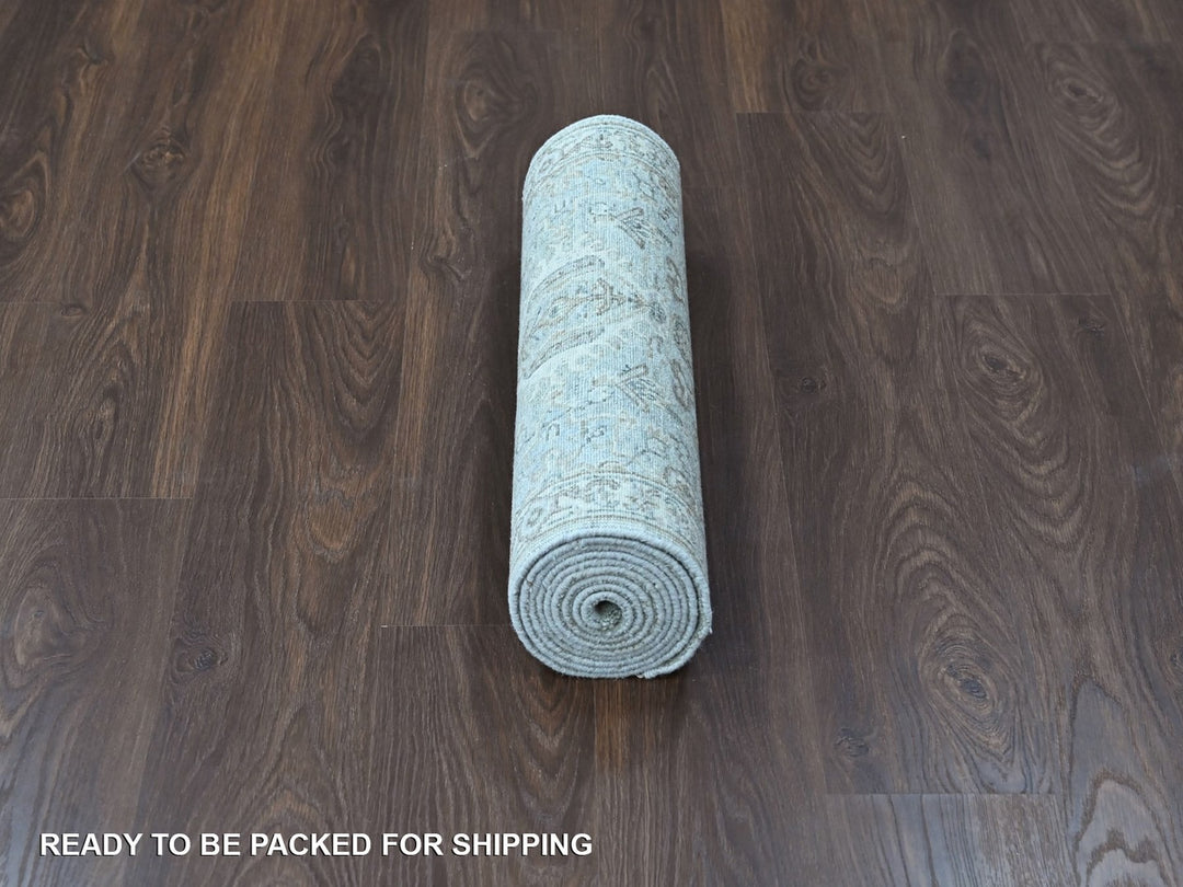 2'6" x 10'0" New Hand Knotted Green Wool Runner Oriental Rug - MOA10210368