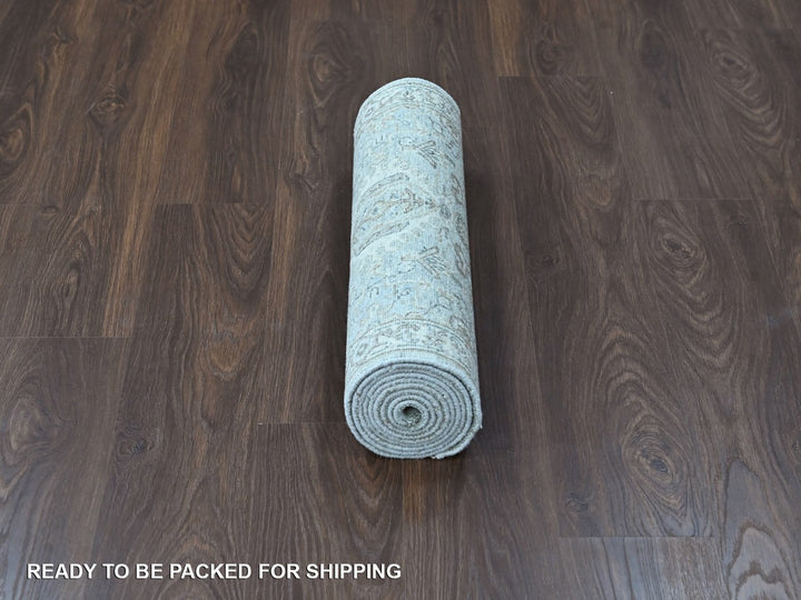 2'6" x 10'0" New Hand Knotted Green Wool Runner Oriental Rug - MOA10210368