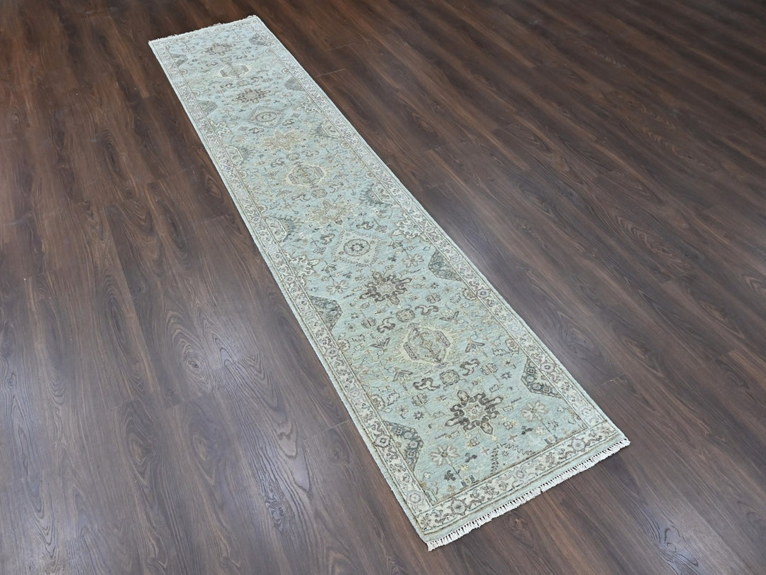 2'6" x 11'9" New Hand Knotted Green Wool Runner Oriental Rug - MOA10210369
