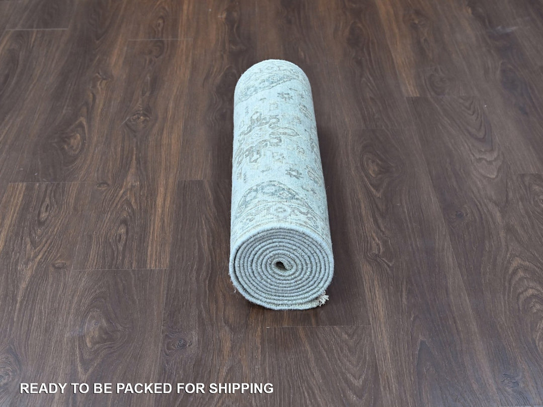 2'6" x 11'9" New Hand Knotted Green Wool Runner Oriental Rug - MOA10210369