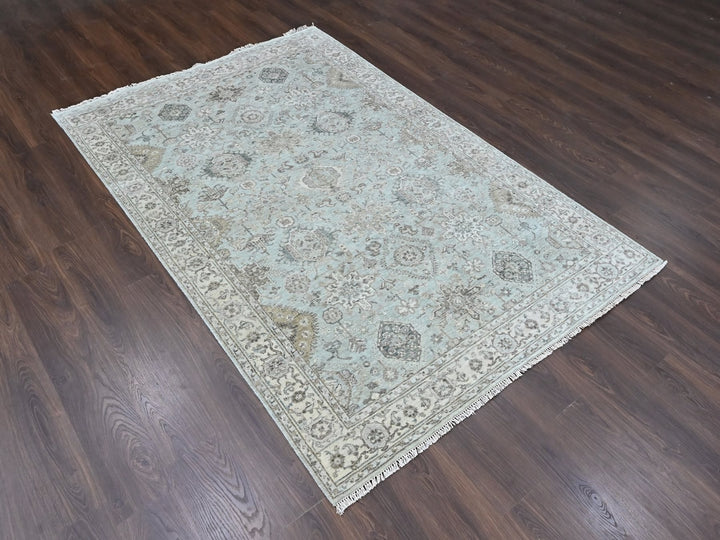 5'11" x 8'10" New Hand Knotted Green Wool Rectangle Oriental Rug - MOA10210370