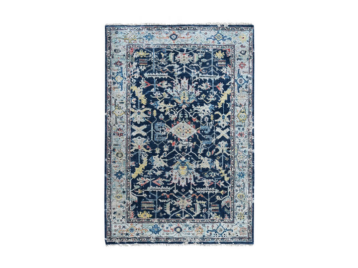 4'0" x 5'11" New Hand Knotted Blue Wool Rectangle Oriental Rug - MOA10210371