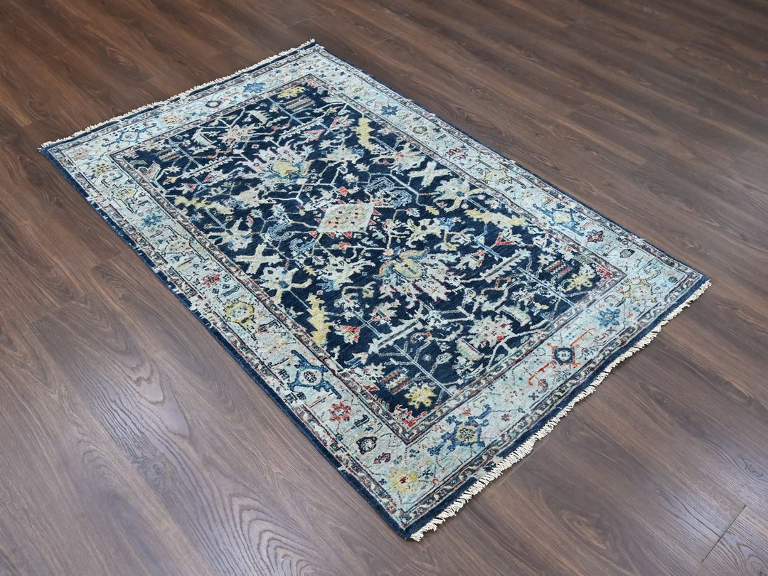 4'0" x 5'11" New Hand Knotted Blue Wool Rectangle Oriental Rug - MOA10210371