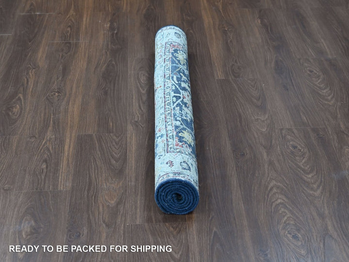 4'0" x 5'11" New Hand Knotted Blue Wool Rectangle Oriental Rug - MOA10210371