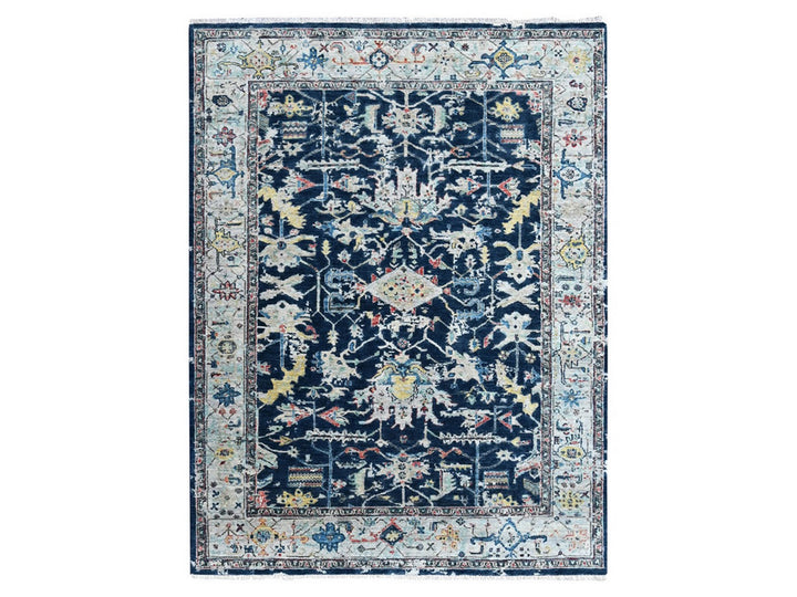 5'1" x 6'9" New Hand Knotted Blue Wool Rectangle Oriental Rug - MOA10210372