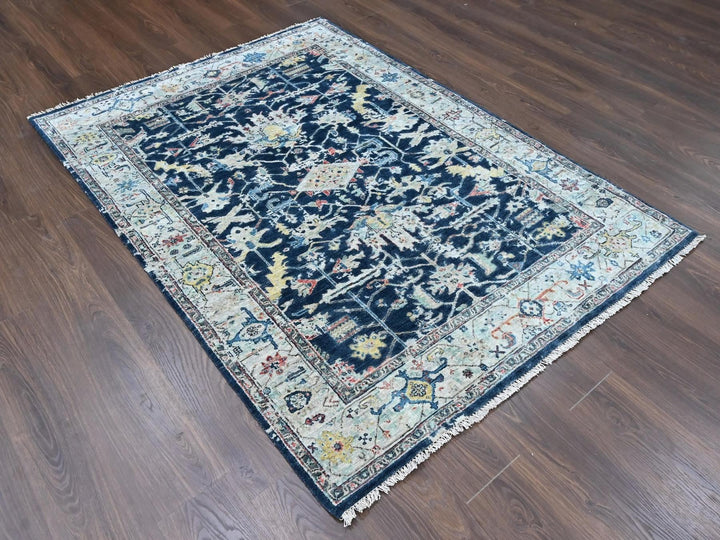 5'1" x 6'9" New Hand Knotted Blue Wool Rectangle Oriental Rug - MOA10210372