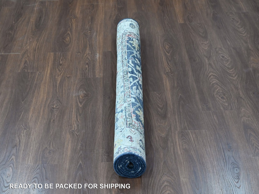 5'1" x 6'9" New Hand Knotted Blue Wool Rectangle Oriental Rug - MOA10210372