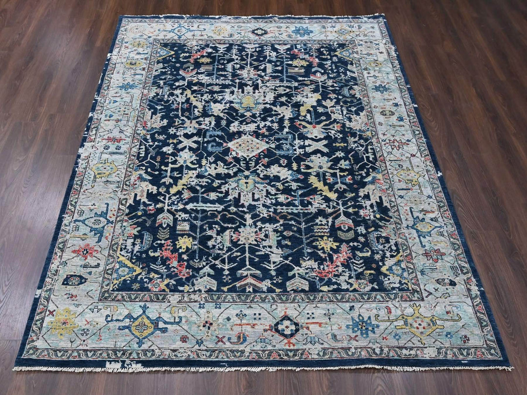 7'11" x 9'10" New Hand Knotted Blue Wool Rectangle Oriental Rug - MOA10210373