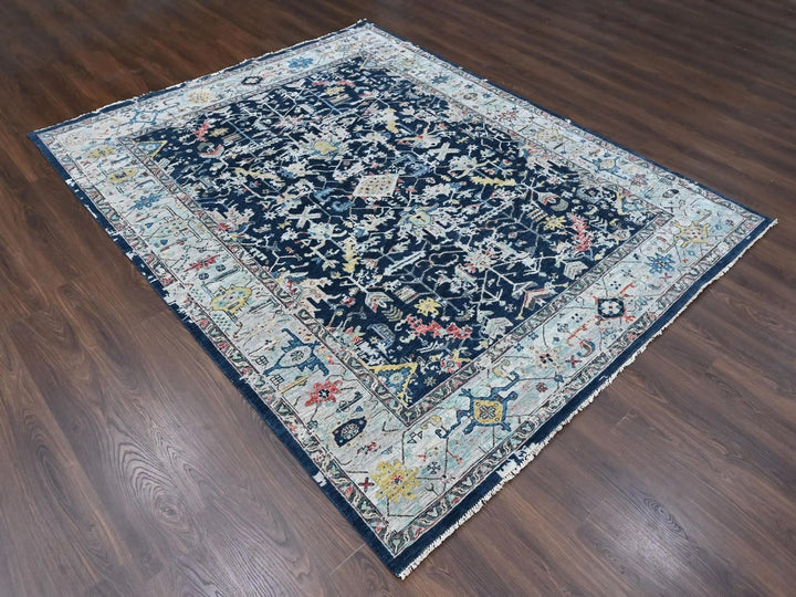 7'11" x 9'10" New Hand Knotted Blue Wool Rectangle Oriental Rug - MOA10210373