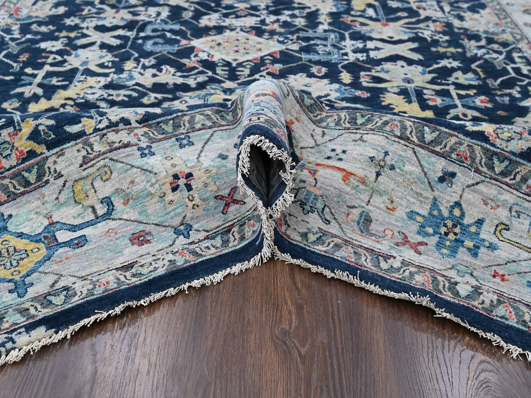 7'11" x 9'10" New Hand Knotted Blue Wool Rectangle Oriental Rug - MOA10210373