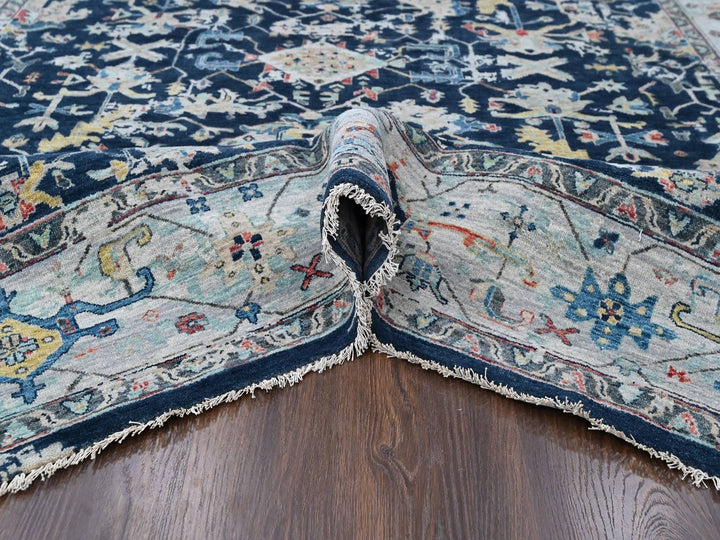 7'11" x 9'10" New Hand Knotted Blue Wool Rectangle Oriental Rug - MOA10210373