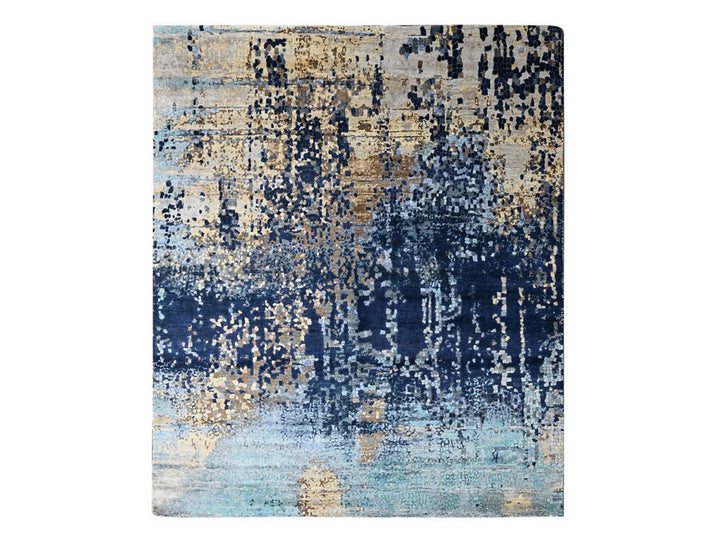 8'0" x 9'8" New Hand Knotted Blue Wool & Silk Rectangle Oriental Rug - MOA10210374