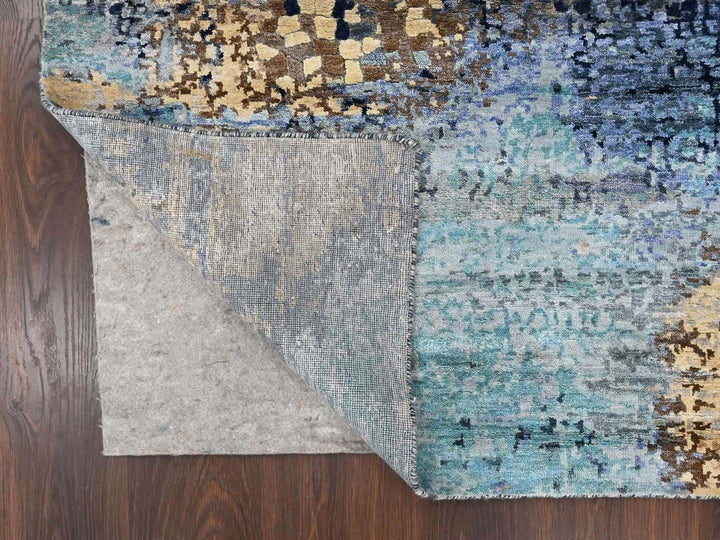 8'0" x 9'8" New Hand Knotted Blue Wool & Silk Rectangle Oriental Rug - MOA10210374