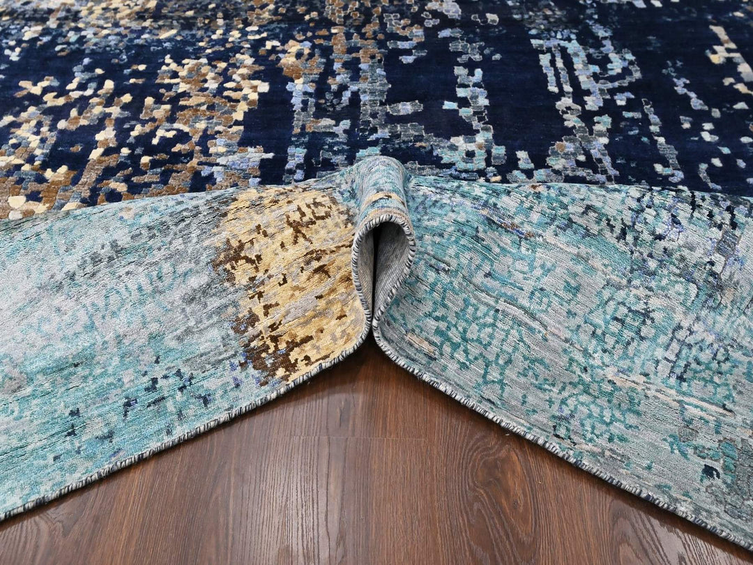 8'0" x 9'8" New Hand Knotted Blue Wool & Silk Rectangle Oriental Rug - MOA10210374