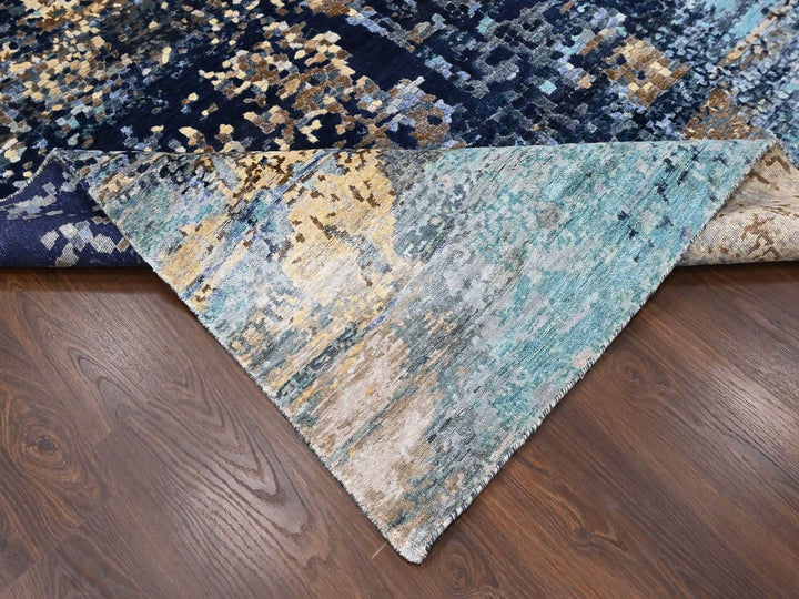 8'0" x 9'8" New Hand Knotted Blue Wool & Silk Rectangle Oriental Rug - MOA10210374