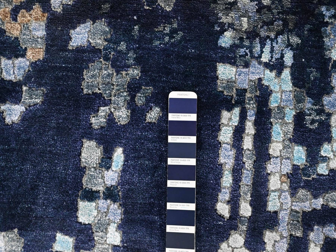 8'0" x 9'8" New Hand Knotted Blue Wool & Silk Rectangle Oriental Rug - MOA10210374