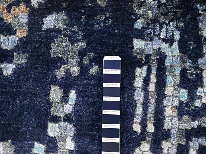 8'0" x 9'8" New Hand Knotted Blue Wool & Silk Rectangle Oriental Rug - MOA10210374