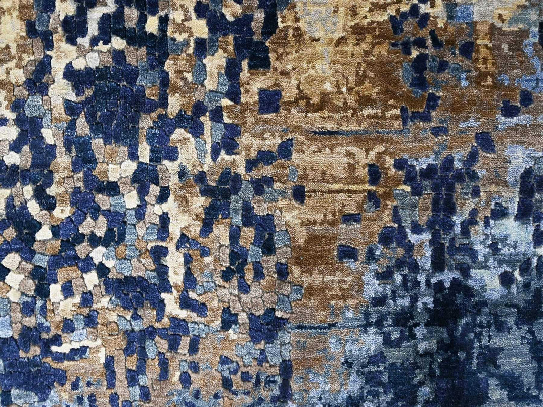 8'0" x 9'8" New Hand Knotted Blue Wool & Silk Rectangle Oriental Rug - MOA10210374