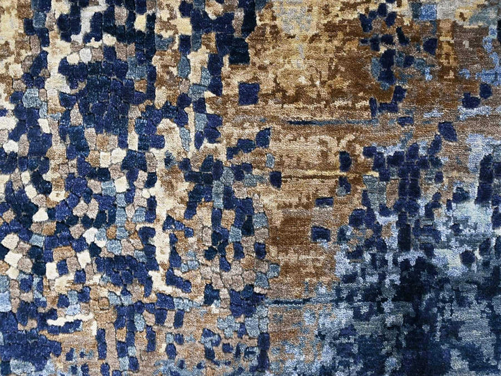 8'0" x 9'8" New Hand Knotted Blue Wool & Silk Rectangle Oriental Rug - MOA10210374