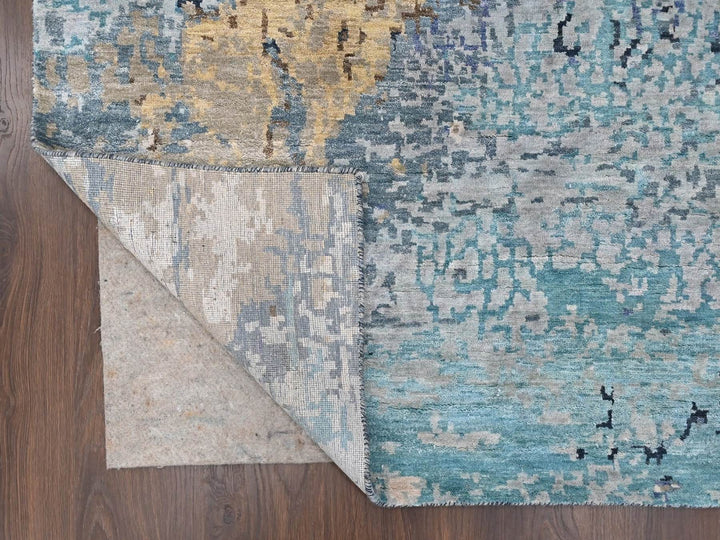 11'10" x 14'9" New Hand Knotted Blue Wool & Silk Rectangle Oriental Rug - MOA10210375