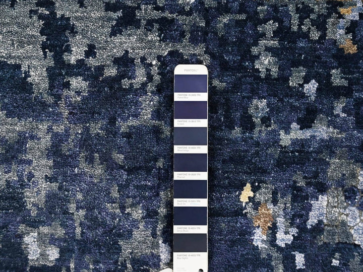 11'10" x 14'9" New Hand Knotted Blue Wool & Silk Rectangle Oriental Rug - MOA10210375