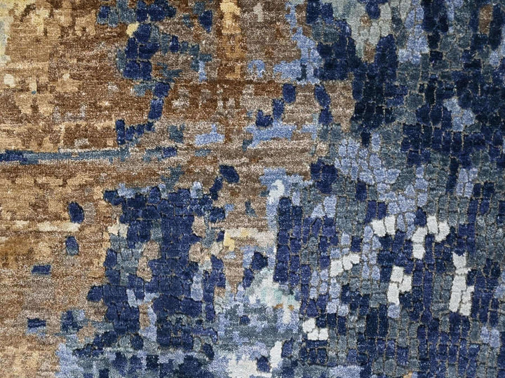 11'10" x 14'9" New Hand Knotted Blue Wool & Silk Rectangle Oriental Rug - MOA10210375