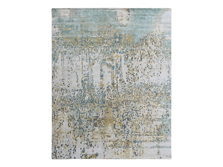 8'10" x 11'9" New Hand Knotted Ivory Wool & Silk Rectangle Oriental Rug - MOA10210376