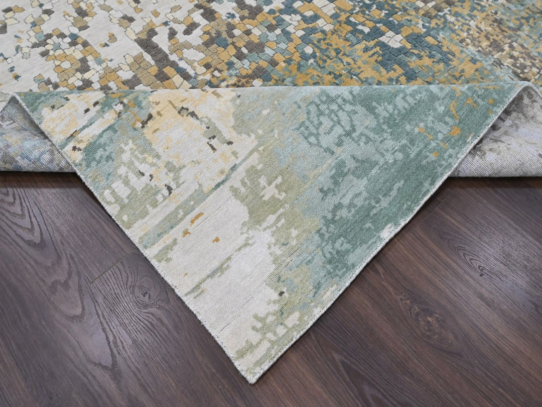 8'10" x 11'9" New Hand Knotted Ivory Wool & Silk Rectangle Oriental Rug - MOA10210376