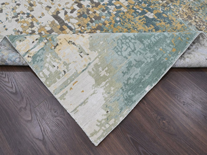 8'10" x 11'9" New Hand Knotted Ivory Wool & Silk Rectangle Oriental Rug - MOA10210376