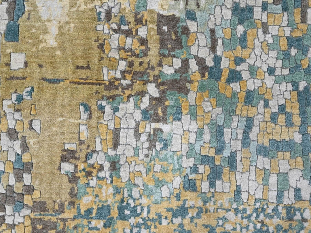 8'10" x 11'9" New Hand Knotted Ivory Wool & Silk Rectangle Oriental Rug - MOA10210376