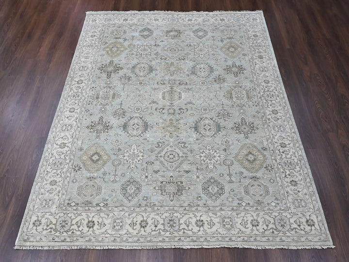 8'0" x 9'9" New Hand Knotted Green Wool Rectangle Oriental Rug - MOA10210378