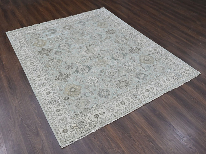 8'0" x 9'9" New Hand Knotted Green Wool Rectangle Oriental Rug - MOA10210378