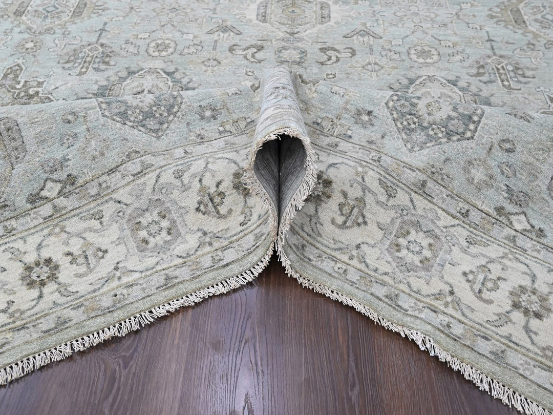 8'0" x 9'9" New Hand Knotted Green Wool Rectangle Oriental Rug - MOA10210378