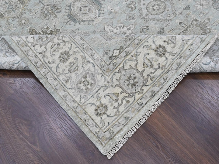 8'0" x 9'9" New Hand Knotted Green Wool Rectangle Oriental Rug - MOA10210378