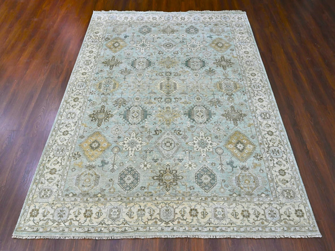 8'11" x 11'11" New Hand Knotted Green Wool Rectangle Oriental Rug - MOA10210379