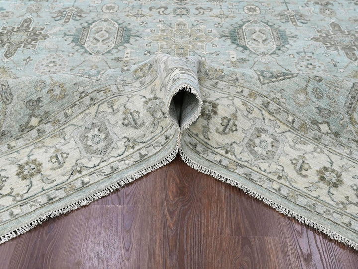 8'11" x 11'11" New Hand Knotted Green Wool Rectangle Oriental Rug - MOA10210379