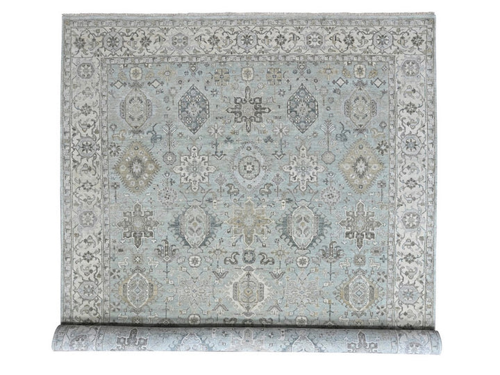 9'10" x 13'9" New Hand Knotted Green Wool Rectangle Oriental Rug - MOA10210380